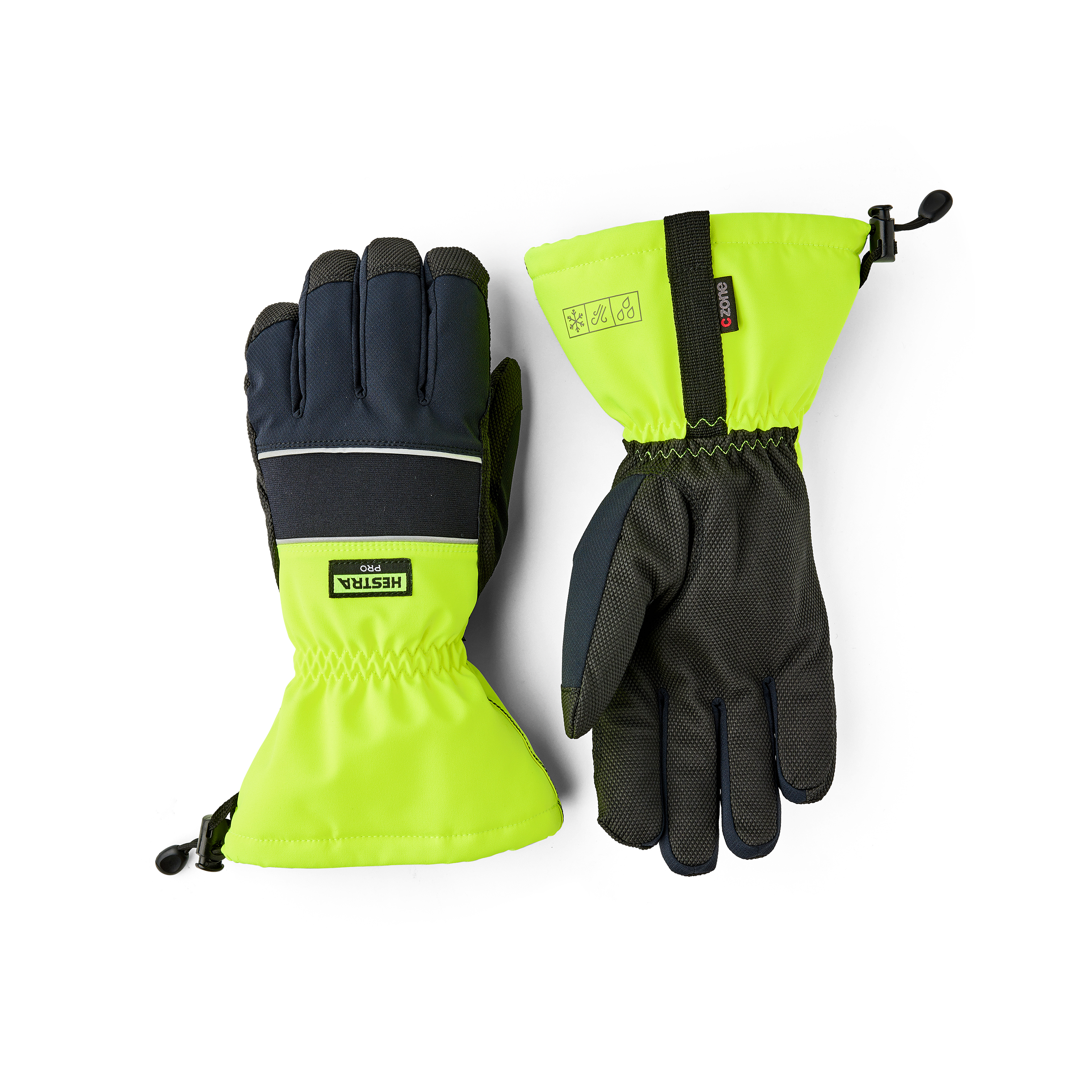 Hestra Alba CZone Winter glove in Black/Yellow high viz – front view